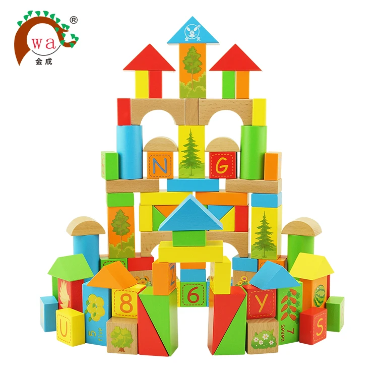 
100pcs wooden created building blocks educational toys,wood baby block set,block build toy 