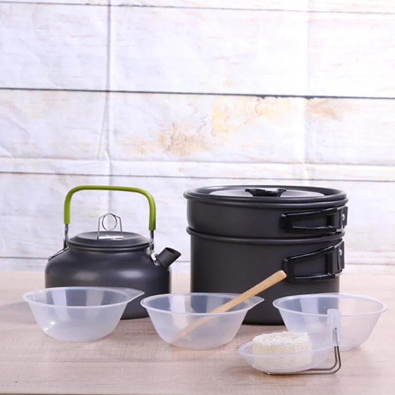 
Anodized aluminum non-stick camping pot outdoor camping mess kit with tea pot for 2-3 people 