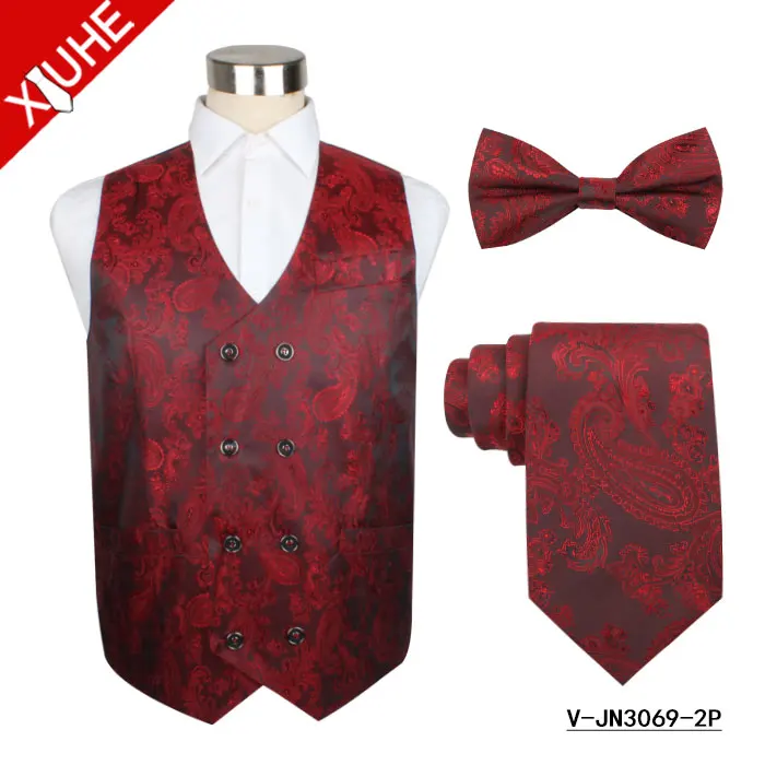 
Slimming 100 Polyester Men Vest New Design Paisley Double Breasted Wedding Waistcoat Set 
