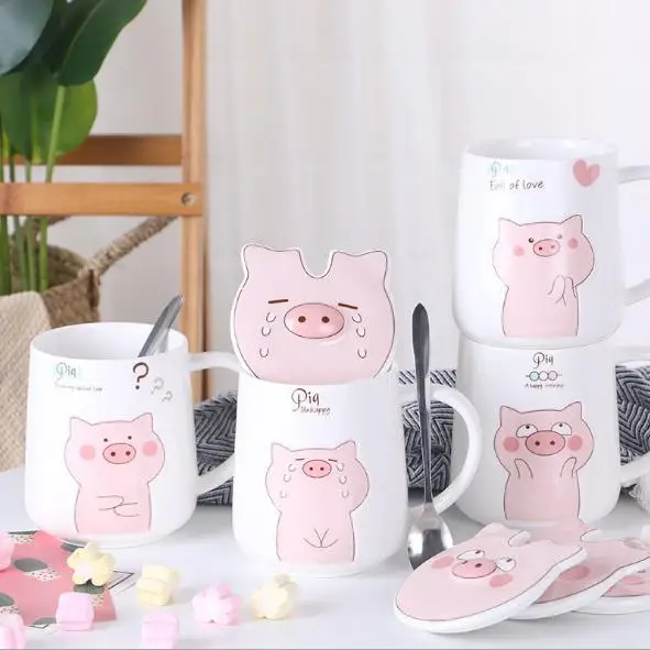 Custom Cartoon Cute Pig Ceramic Mug Pink Breakfast Milk Cup Coffee Ceramic Mug