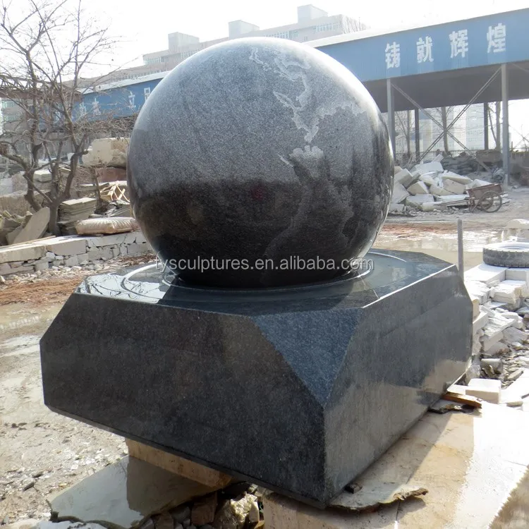 Outdoor Chinese black granite Feng Shui rolling ball stone water feature fountain
