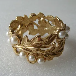 Plating Leaf Napkin Ring Napkin Circles Gold with ABS Pearls Beaded Metal Zinc Alloy Table Napkin Decoration Party Sustainable