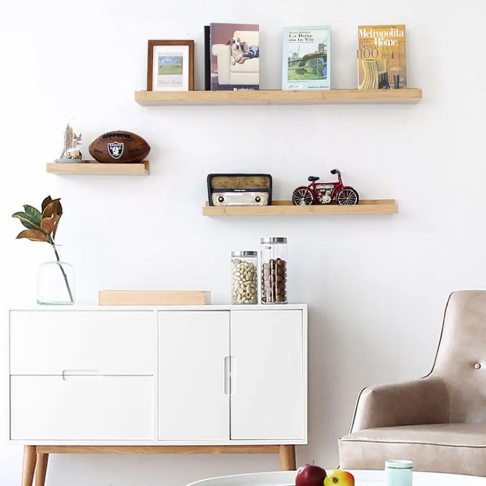 Натуральный бамбук настенный плавающей полки для иллюстрированные книги украшения (дервесина, средний)