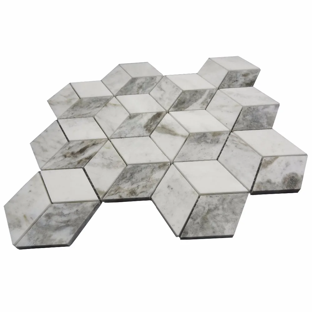 Natural beautiful snow white 3D shape marble mosaic tiles