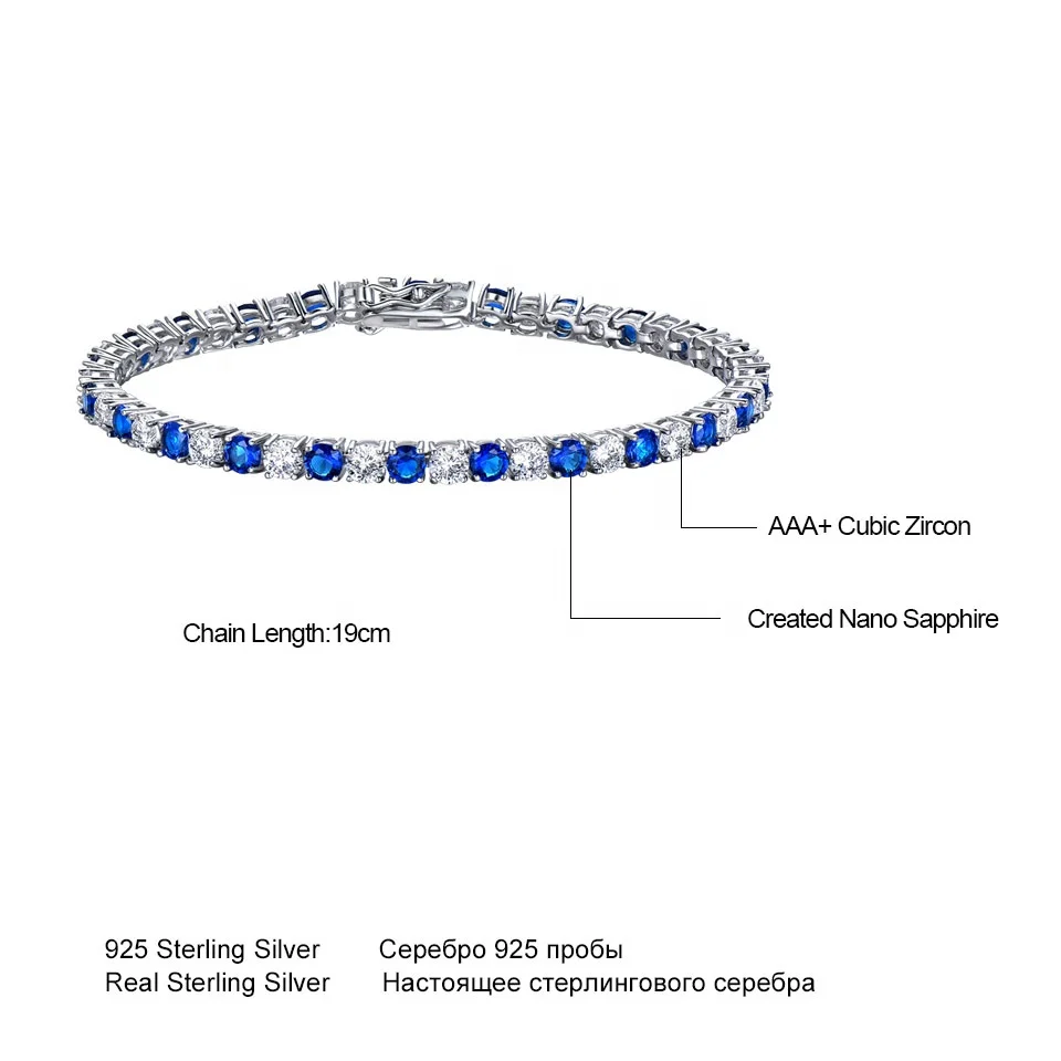 Luxury Created Nano Blue Sapphire Bracelet Women 925 Sterling Silver Jewelry Romantic Classic Wedding Fine Jewelry