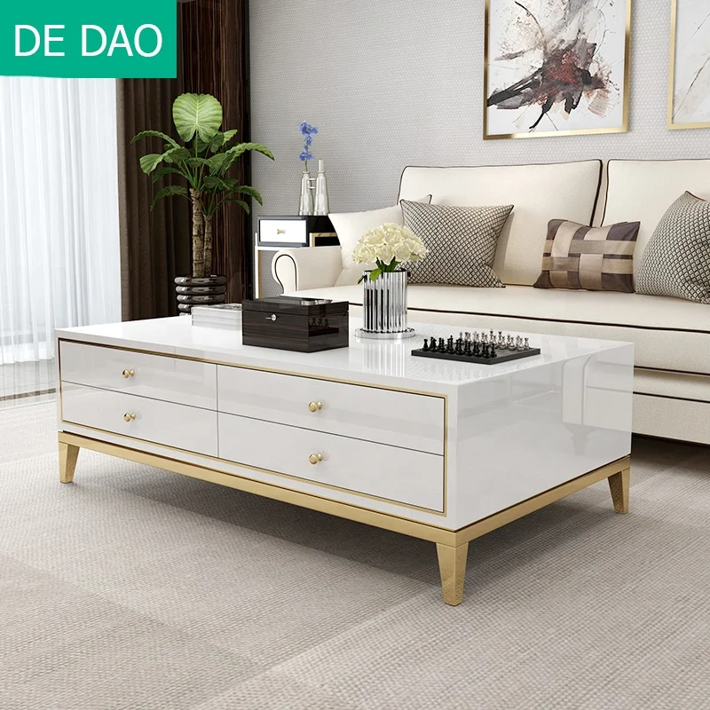 Stainless Coffee Table Italy Luxury Design Living Room Furniture End Table Multifunction Side Table with Drawers