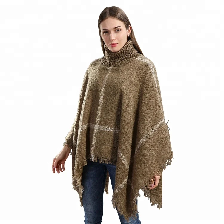 
wholesale stock fashion mexican poncho women winter sweaters turtleneck knit poncho 
