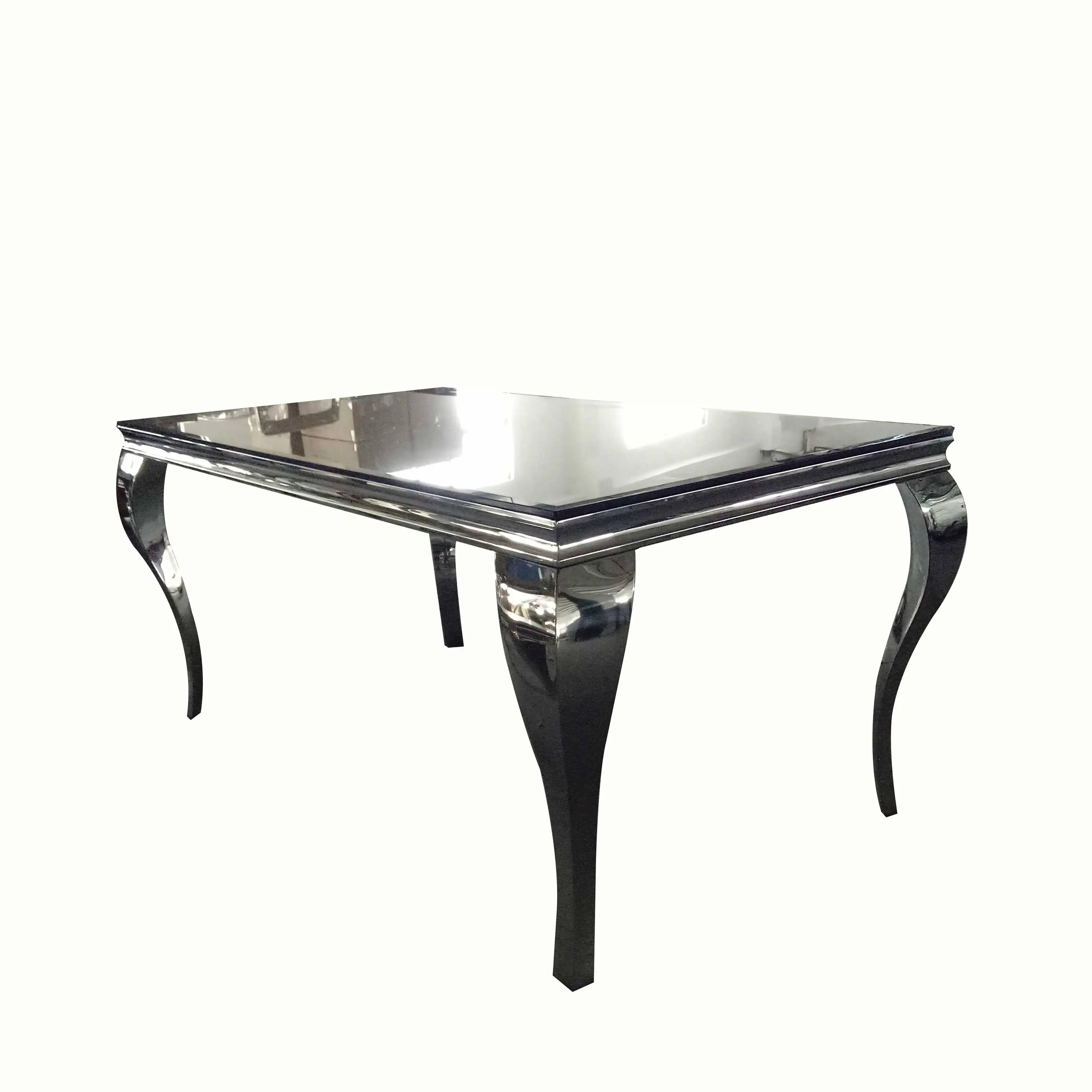 Customized furniture simple style stainless steel legs glass top dining table