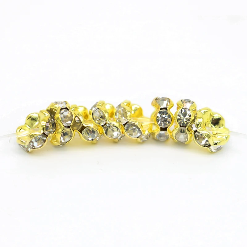 XULIN Wholesale DIY Plated Gold Wavy Side Metal Rondelle Beads Jewelry Making Crystal Clear Glass Spacer Beads IA0202