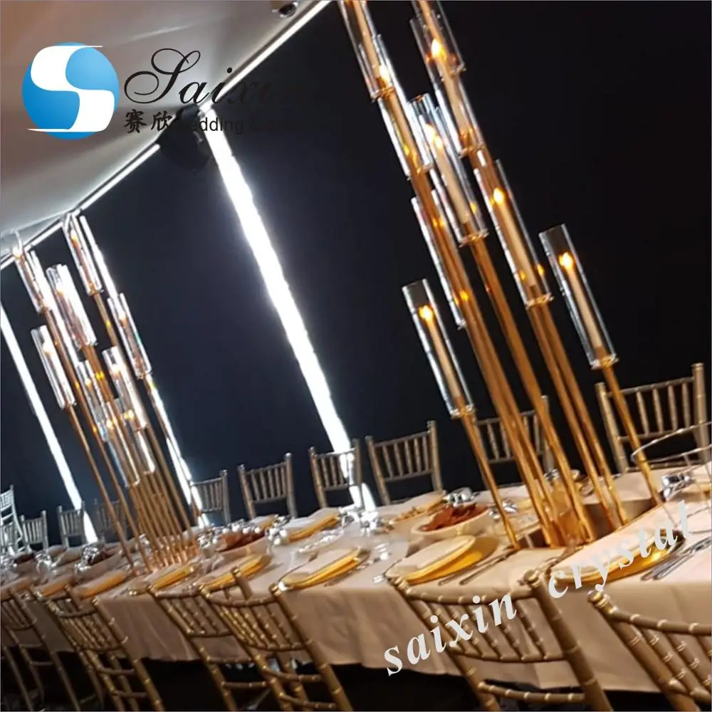 ZT-323G Bling gold long stem candelabra for wedding centerpiece