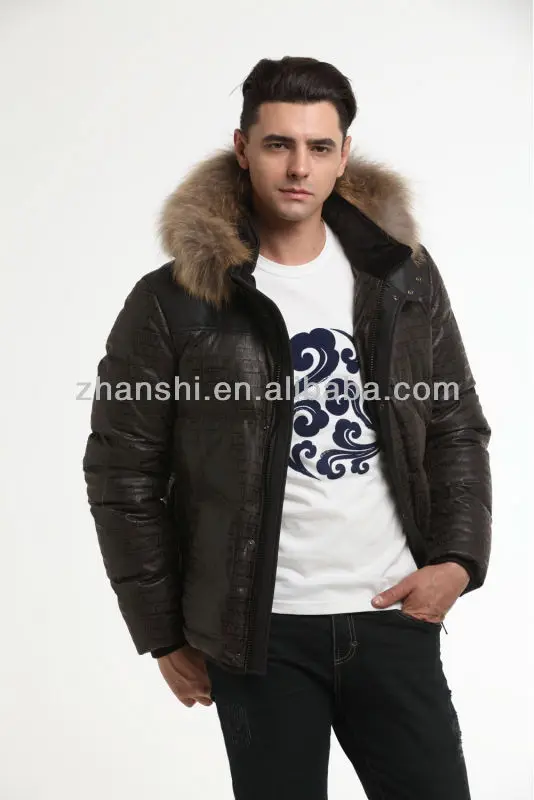 2014 Новая И Модная Мужская PU Пуховая Куртка С Меховым Воротником