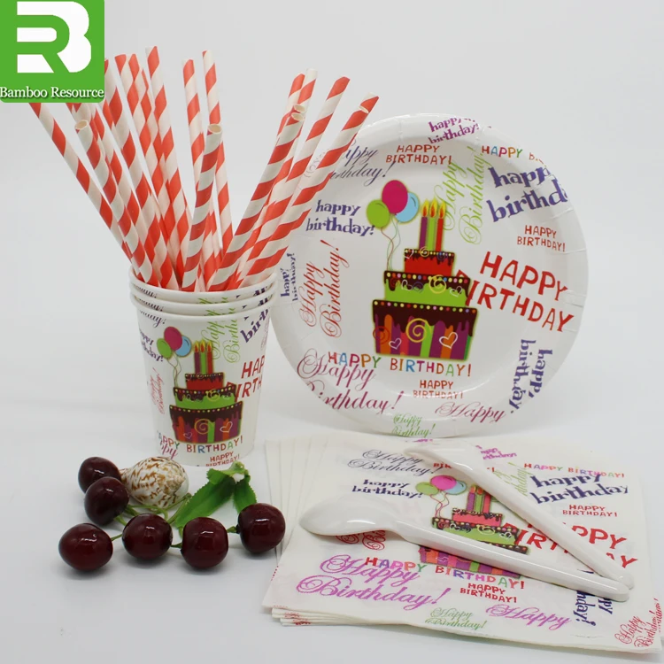 2021 Disposable paper party set paper cup and paper plate with napkin