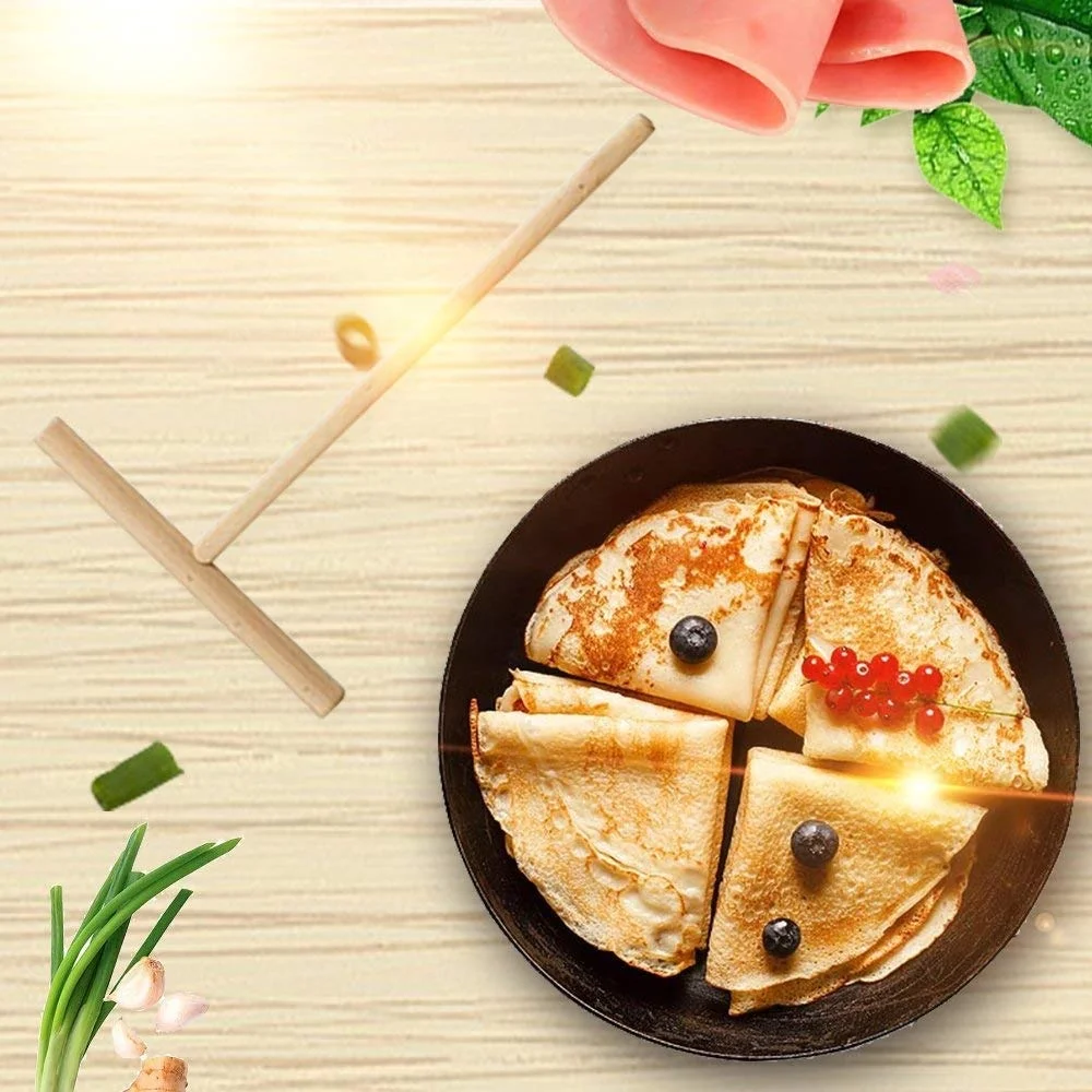 Natural Crepe Maker Accessories Beech Wood 4 Piece T-Shape Crepe Spreader and Spatula Set