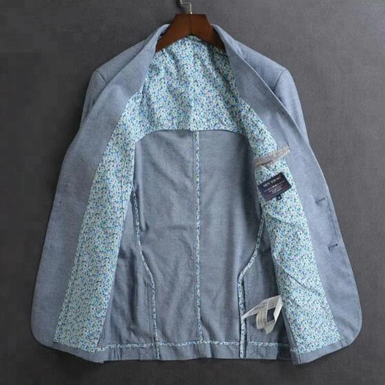 Navy blue casual suits 100% wool high quality men blazer with patch chest pocket