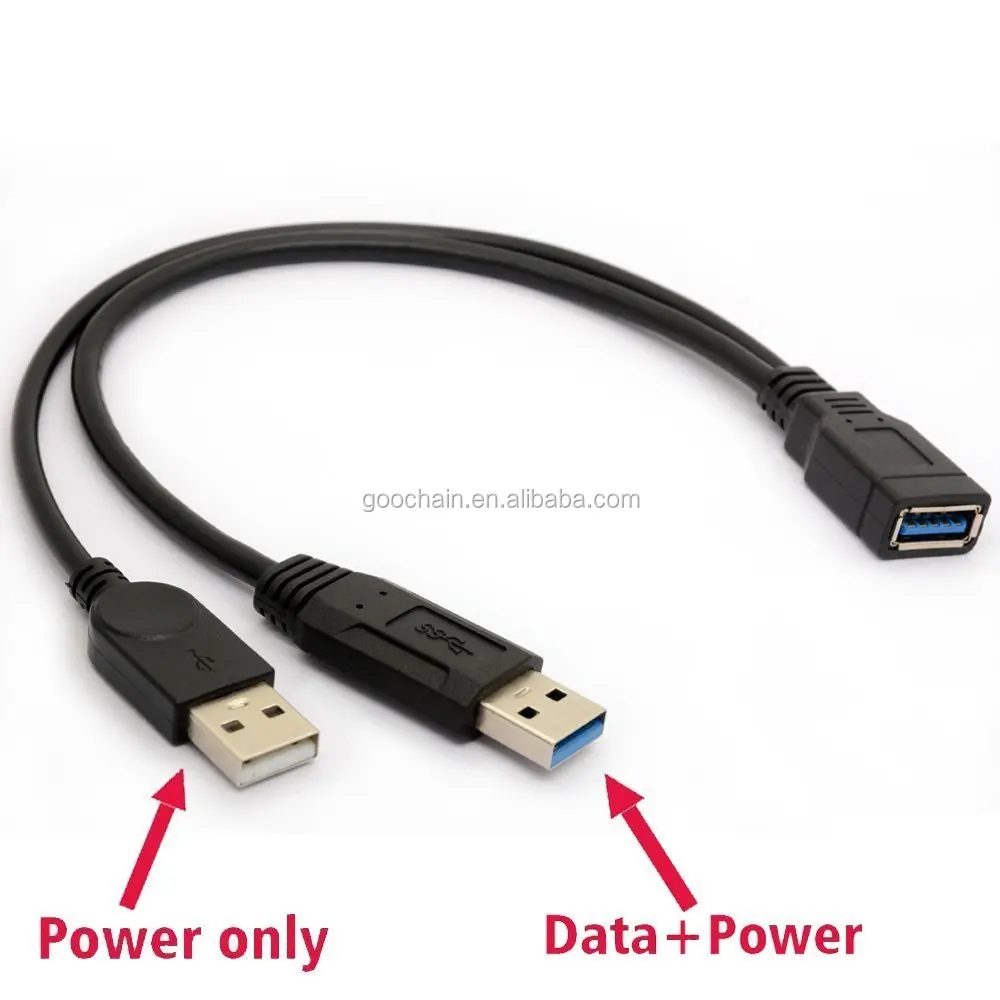 Кабель USB 3,0, двойные зарядные кабели, Y-образный адаптер типа А, переходник «штырь-гнездо», Удлинительный шнур 30 см