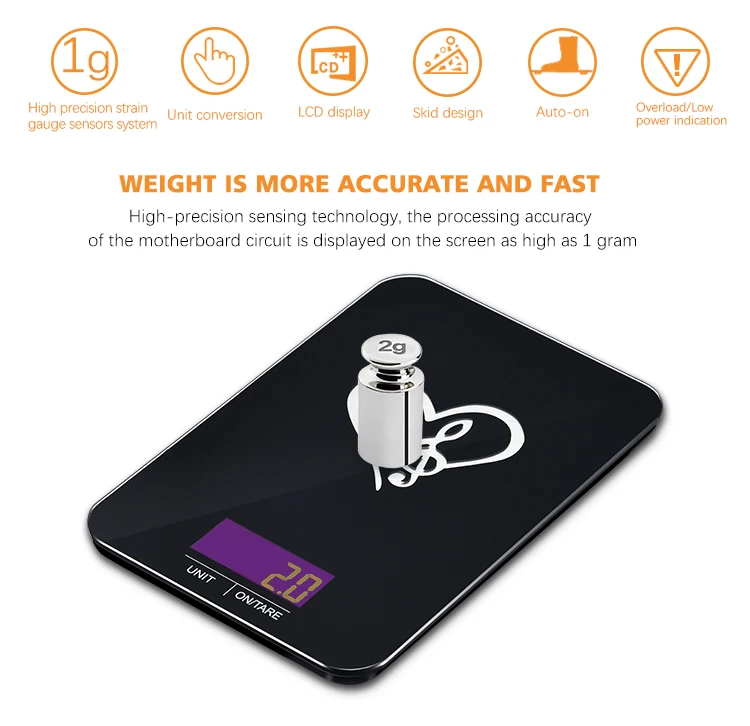 CE RoHS 5 Kg 1G super slim rectangle auto off food weight wireless wifi smart digital kitchen scale with app