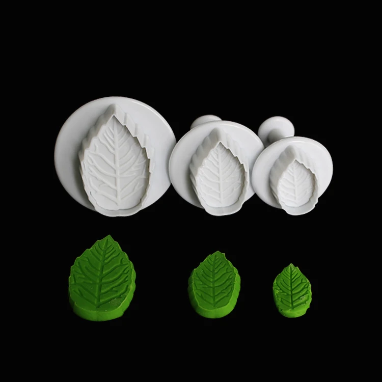 3pcs set fondant making machine Leaf shaped plunger cutter