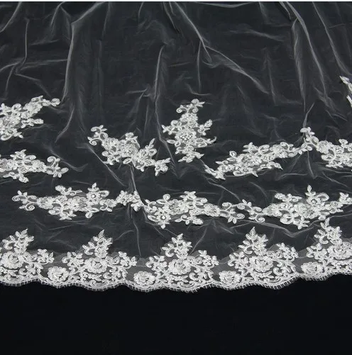 
2019 Wedding Accessories Appliques Tulle One Layer Lace Edge long veil WF906 