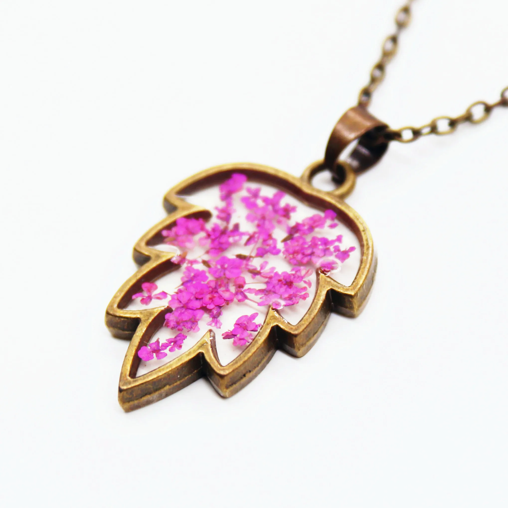 vintage grape shape old copper colour necklace supernatural real dried flower Minimalist necklace