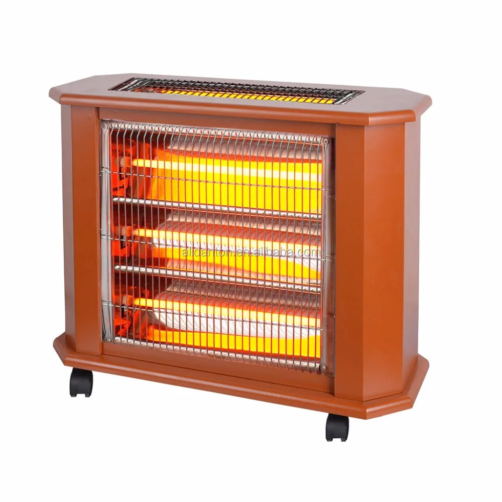 CE/CB 2021 Hot Selling 2 Faces Wooden Quartz Heater With Freestanding Wheels Good Quality And 5 Heating Elements And 2400W