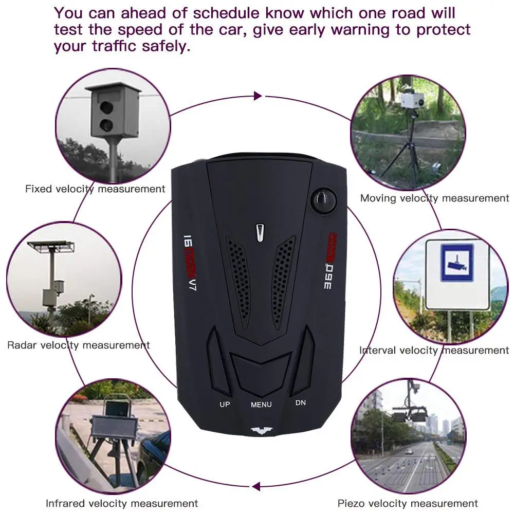V7 Radar Detector Voice Alert & Car Speed Alarm System with 360 Degree Detection