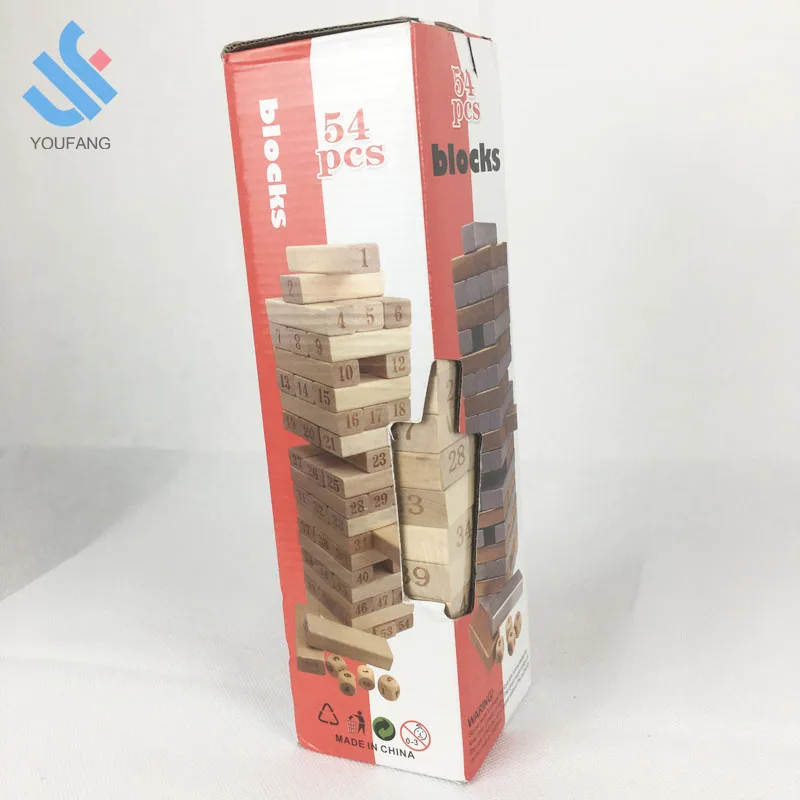 YF-J054  customized wooden 54pcs building blocks wood layer stack giant tumbling tower wooden stacking building blocks