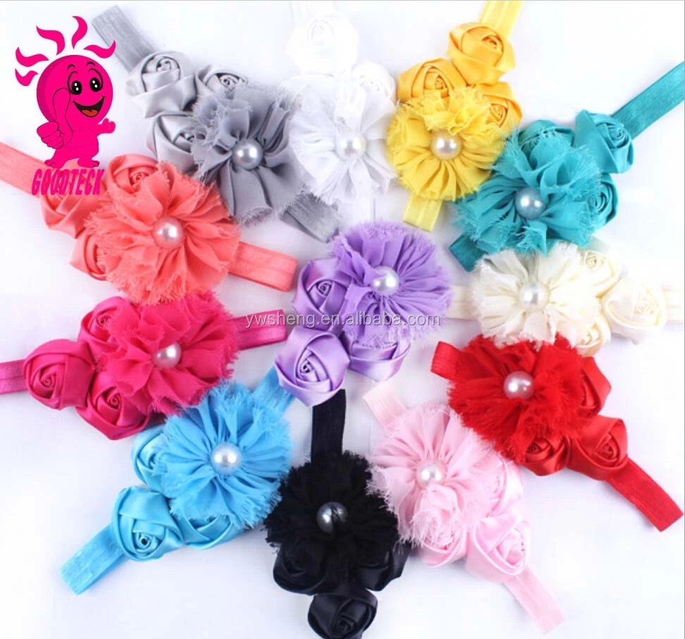 Pearl & rose flower kids headband, Pearl flower crochet headband