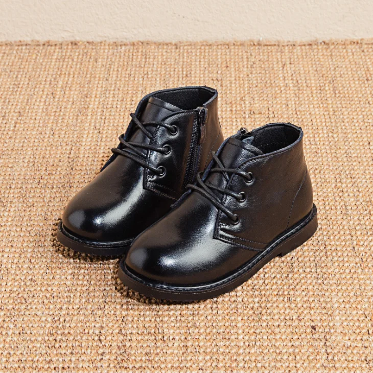 
YY10328S 2019 Genuine leather lace up and zipper children black boys girl boots shoes 