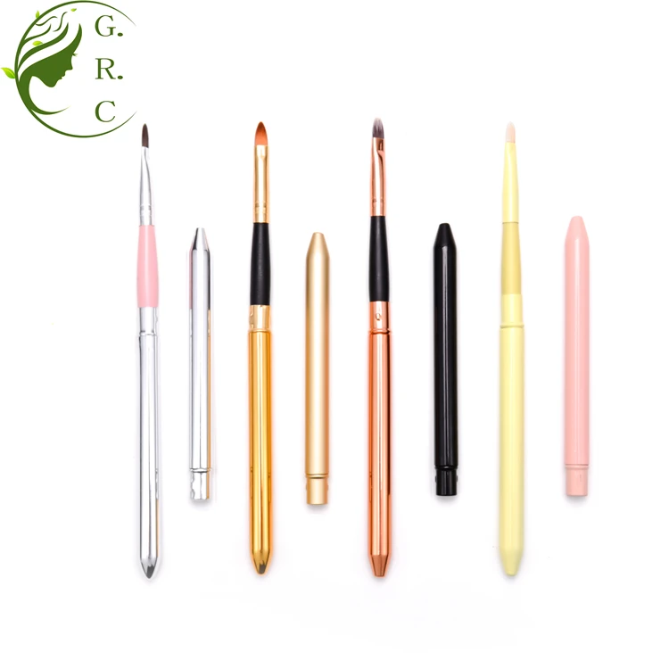 A New Retractable Lip Gloss Applicator Makeup Brush Private Label Eye Liner Cosmetic Brush Mini Travel Metal  Lip Brush With Cap