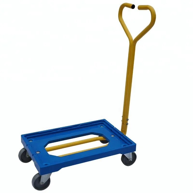 4 wheeled easy handle heavy duty loading plastic container dolly for industrial