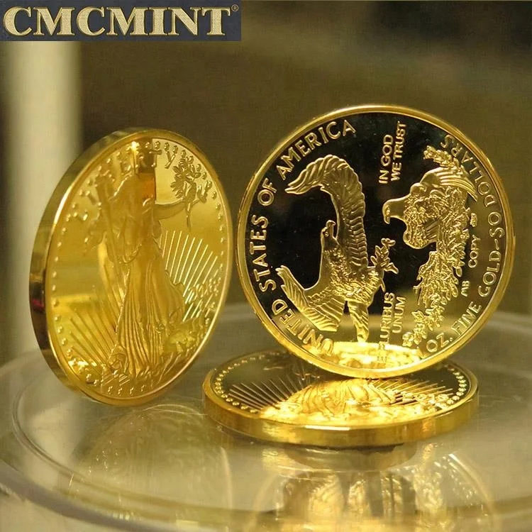 2022  hot sale quality custom old euro coin 1 oz .100 Mills American Eagle liberty gold plated  collectible custom coin