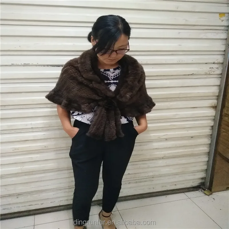 
2018 Factory supplier Women Knitted Mink Fur cape real mink fur shawl 