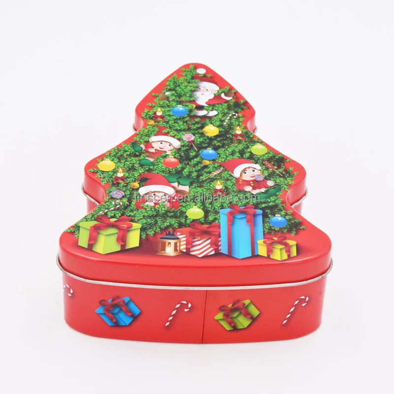 Christmas tree shaped gift tin box for children