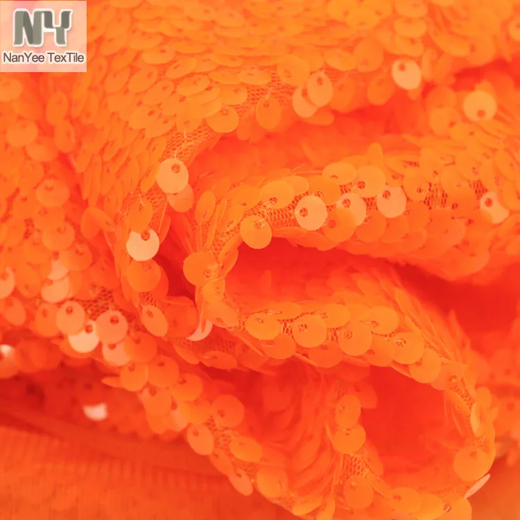 Nanyee Textile 6mm Mesh Fluorescent Red Orange Sequin Fabric