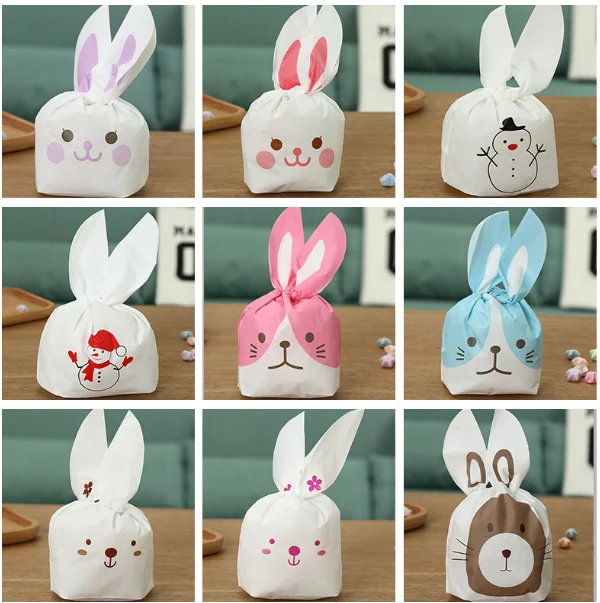 
50pcs Bunny Cookies Candy Biscuit Packaging Birthday Wedding Favors Candy Gift Bags Easter Party Decoration Bunny Bag 