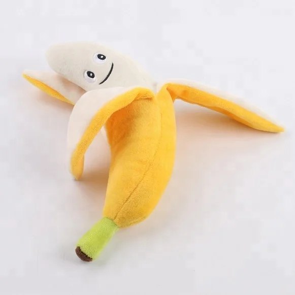 Soft plush banana shape tough quality squeaky pet toys for dog chew wholesale from china