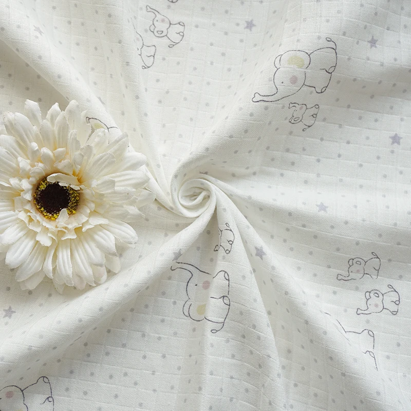 Modern design soft hand feel elephant print patterned cotton muslin voile fabric