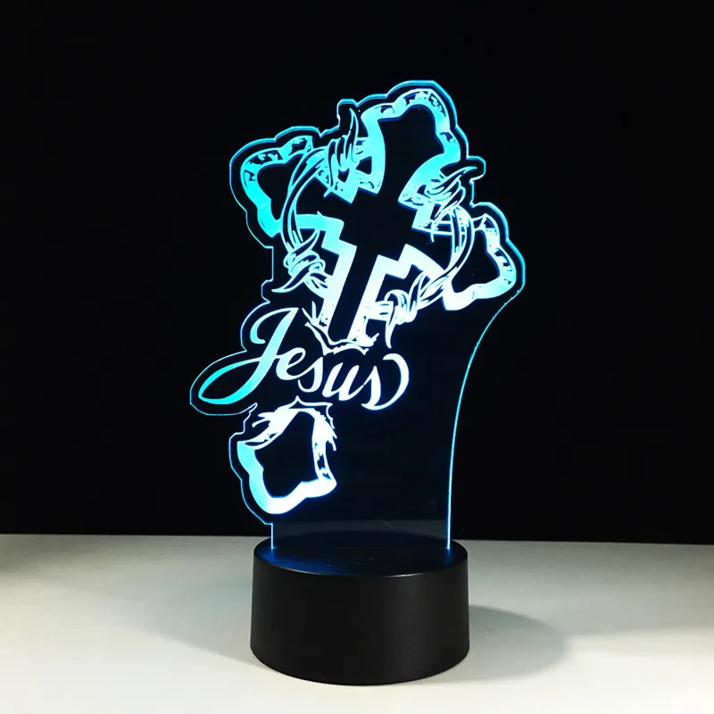 God Cross Jesus Lamp 3D USB Led Visual Night Light Creative Light Fixture Gift Bedside Sleeping Night Light Fashion Table Lamp