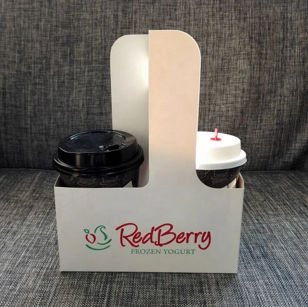 Kraft disposable paper cup holder, carriers for 2 cups and 4 cups