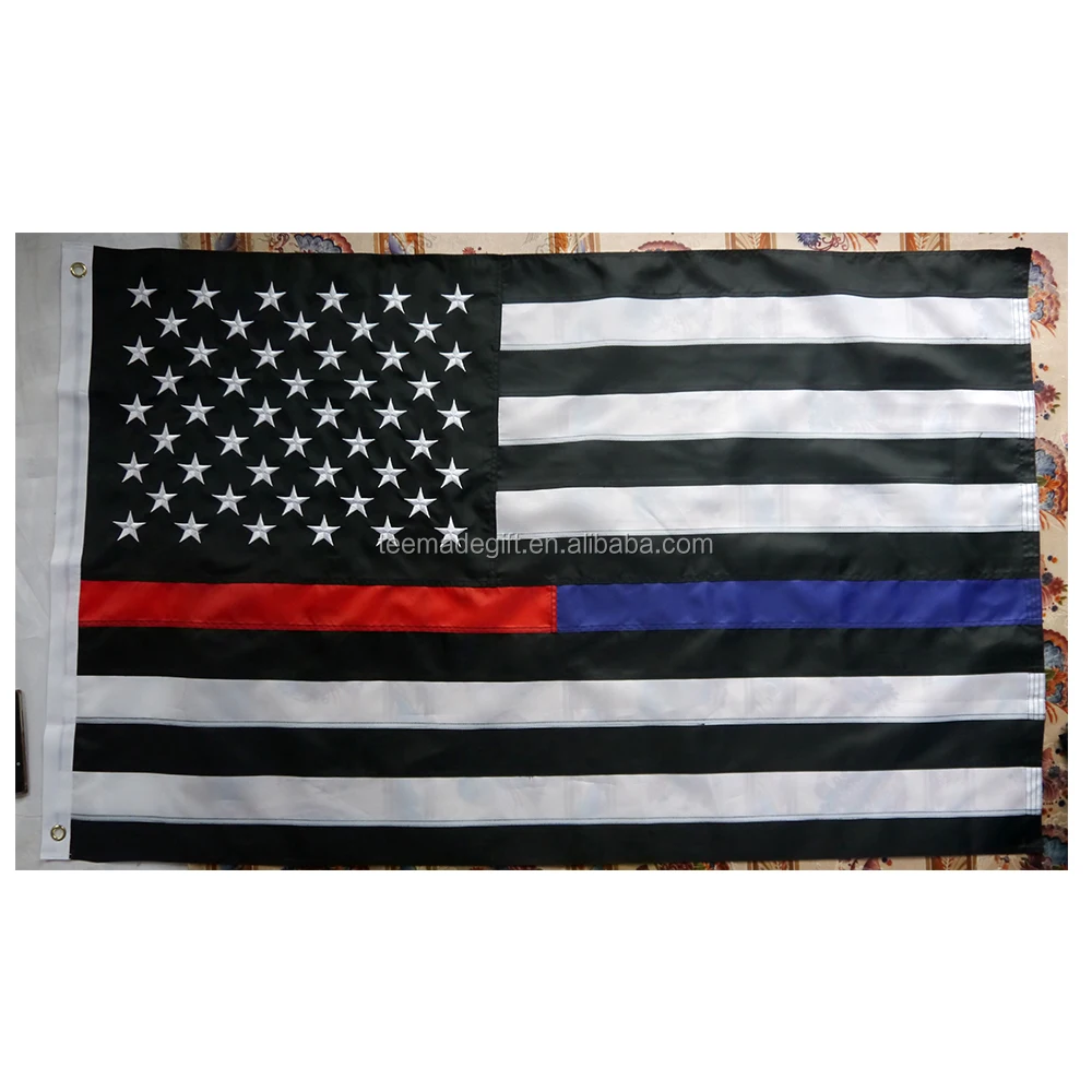 
Hot Sale 3x5ft embroidered thin blue line and thin red line flag 