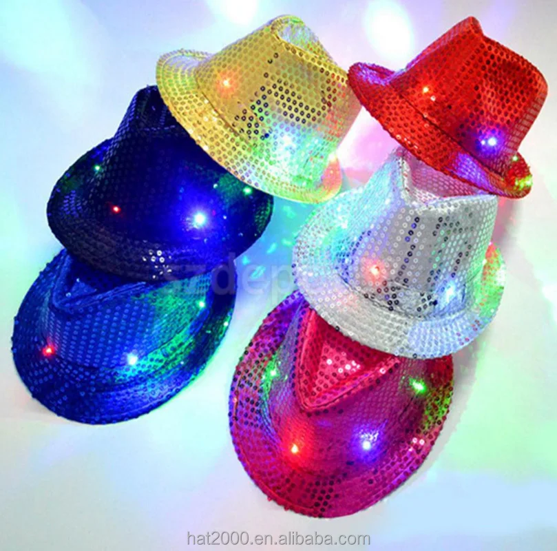 Newest Design Women Christmas Halloween Party Light-up Toys Fashion Jazz hat led Sequin hats