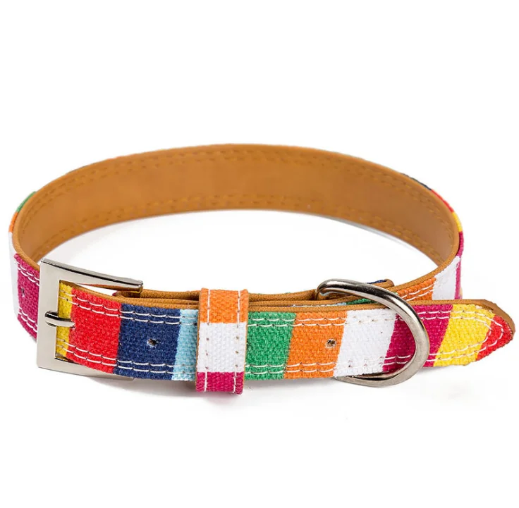 High Quality Colorful Canvas PU Luxury Dog Pet Collar