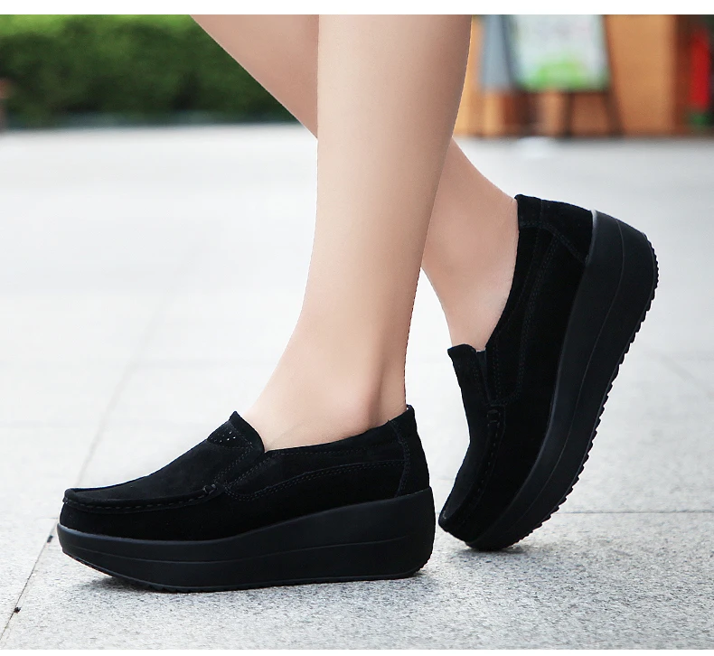 Suede leather loafers slip on moccasins platform women shoe stock shoes for lady
