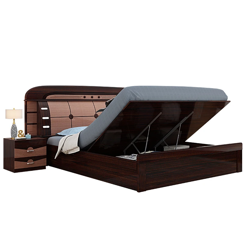 high glossy painting bedroom furniture set king size led  light and storage box bedroom sets 1.8m melamine bedroom furniture