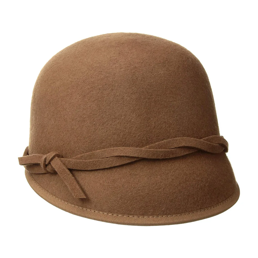 
Women Solid Color Winter Hat 100% Wool Cloche Bucket with Bow Accent 