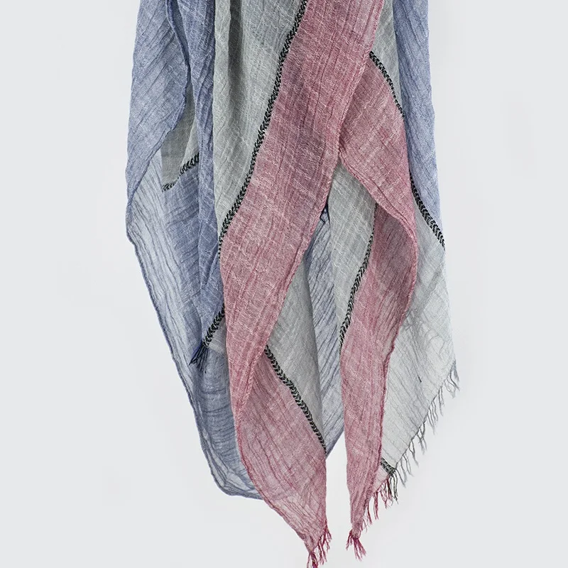 
Fashion multi lines crossed lady wide cotton scarf wholesale 
