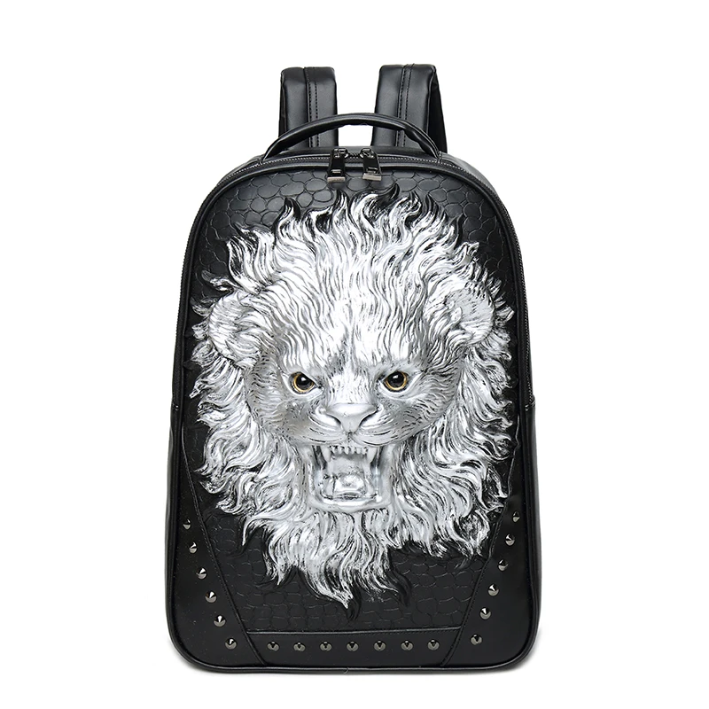 Hot selling 3D smiling lion head backpack waterproof PU laptop backpack