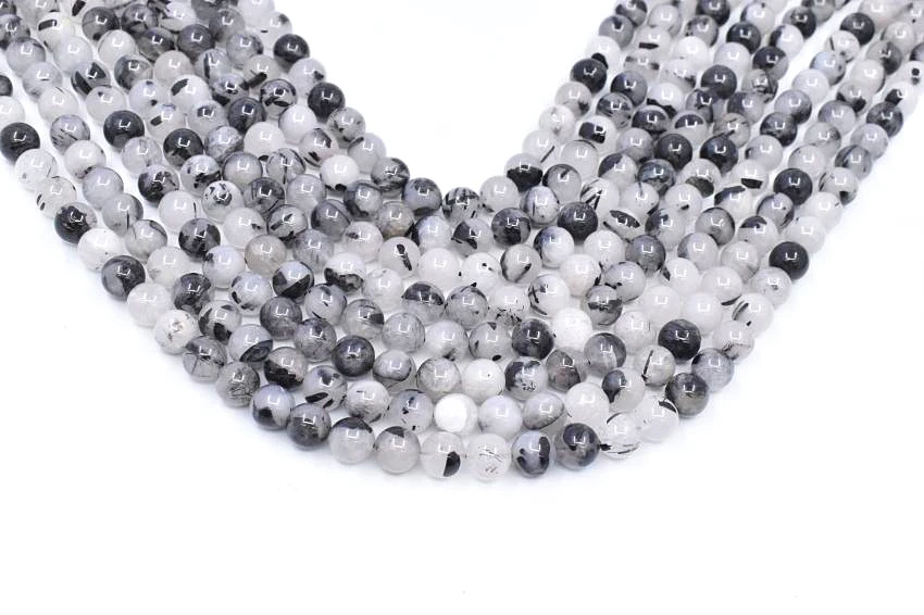 Wholesale  Natural Smooth Charm Gemstone Black Rutilated Quartz Stone Loose Beads For Jewelry Making