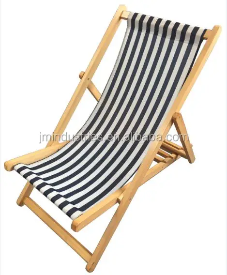 Stripe Wooden Foldable Beach Sling Chair