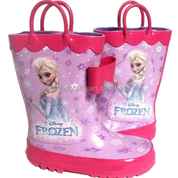 Принцесса дизайн половина резиновые «Холодное сердце» ботинки сапоги для дождливой погоды для девочек с рисунком в виде ручки